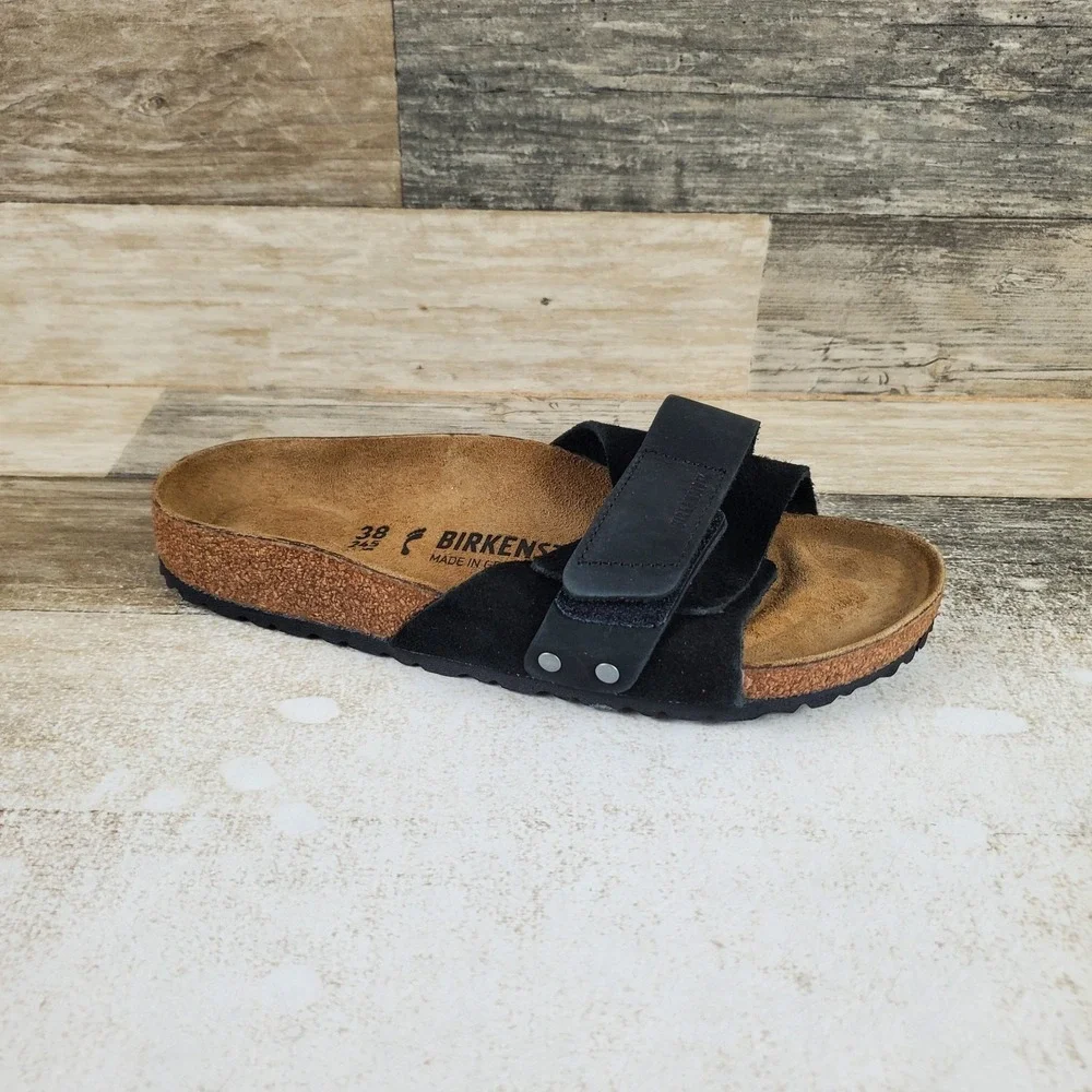Birkenstock Oita Womens Sandals Sz 7 Narrow Black Slip On Hook and Loop Slides